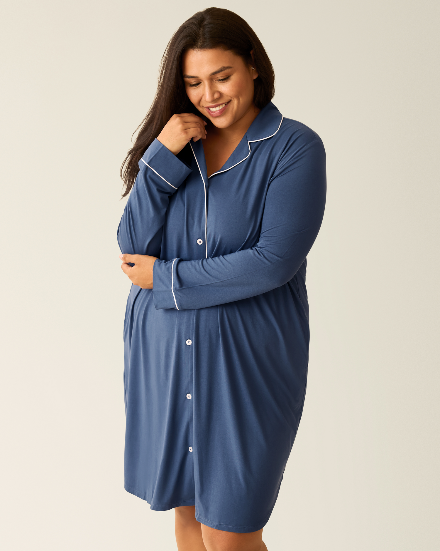 Clea Bamboo Long Sleeve Sleep Shirt | Slate Blue - Kindred Bravely