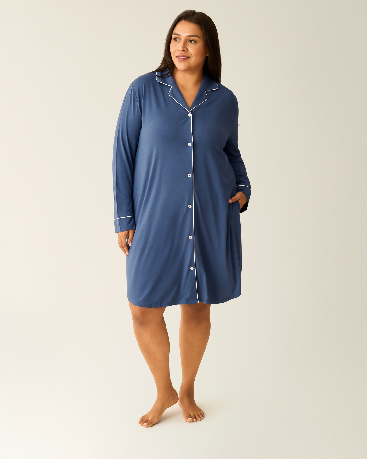 Clea Bamboo Long Sleeve Sleep Shirt | Slate Blue - Kindred Bravely