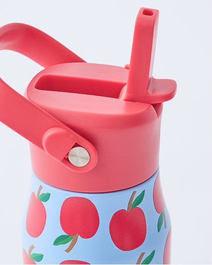 Cool Kid Water Bottle in Blue Apple on beige background.