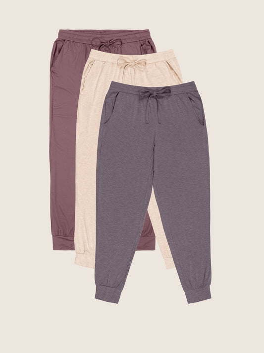Product image of the Everyday Lounge Jogger, showing in Heathered Granite, Oatmeal Heather, and Twilight