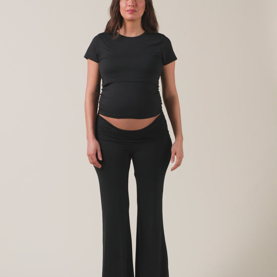 Video of model wearing the Sunday Maternity & Nursing Pajama Set on a neutral background