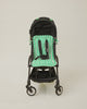 Stop motion video showing a stroller with the Stroller Party Seat Liner, Stroller Party Clips and Stroller Party Caddy Bag in Green Stripe