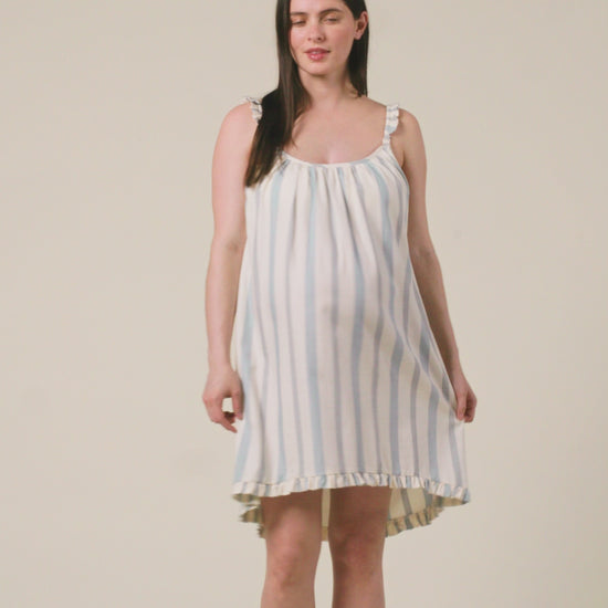 Video of Dreamy Cotton Maternity & Nursing Nightgown in Vintage Blue Stripe