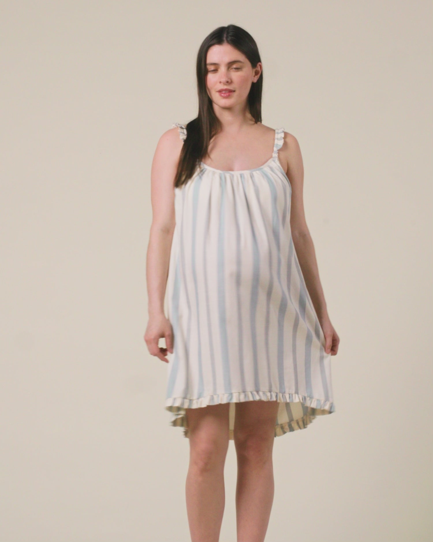 Video of Dreamy Cotton Maternity & Nursing Nightgown in Vintage Blue Stripe
