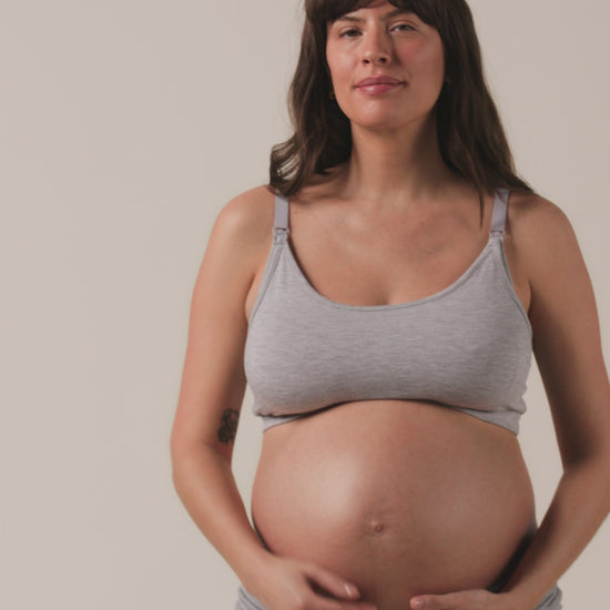 Video of model wearing French Terry Maternity & Nursing Bralette on a neutral background