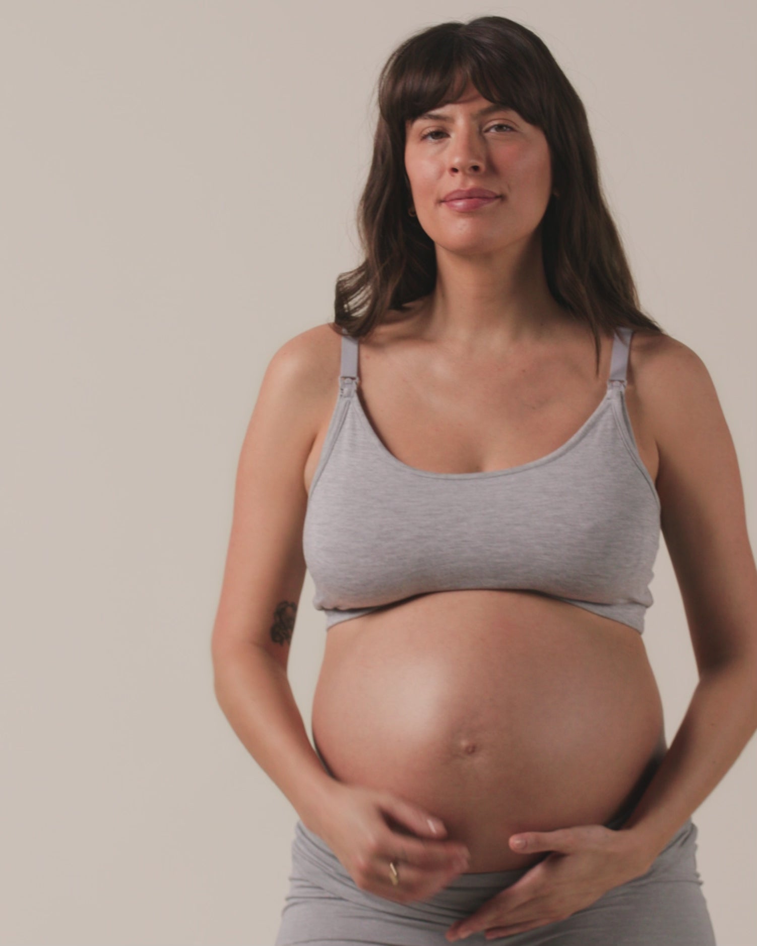 Video of model wearing French Terry Maternity & Nursing Bralette on a neutral background