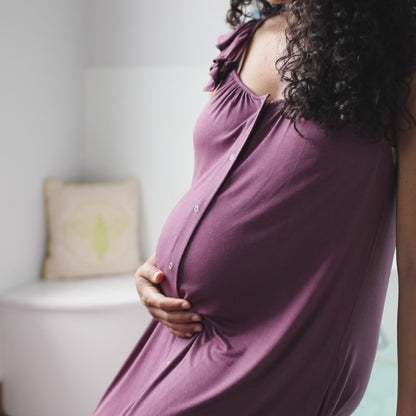 Ruffle Strap Labor & Delivery Gown | Navy