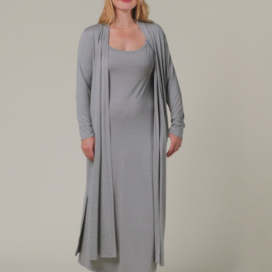 Video of model wearing the Sunday Set on a neutral background