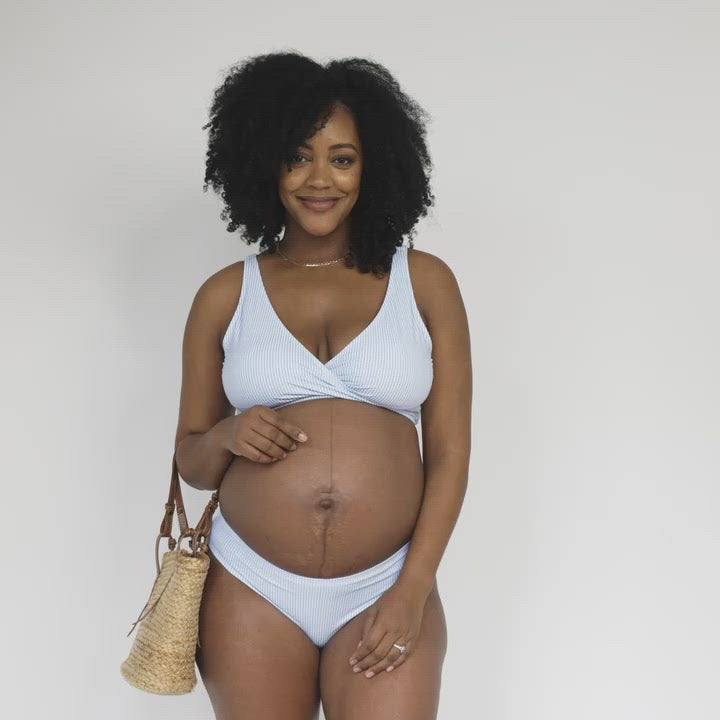 Video showing the model wearing the Crossover Maternity & Nursing Bikini Top